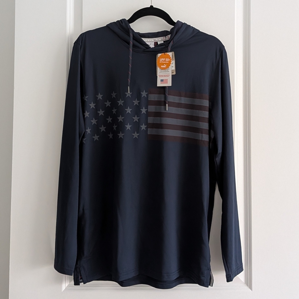 NWT Puma Navy Hooded Pullover with UPF 50+ Tag - Small